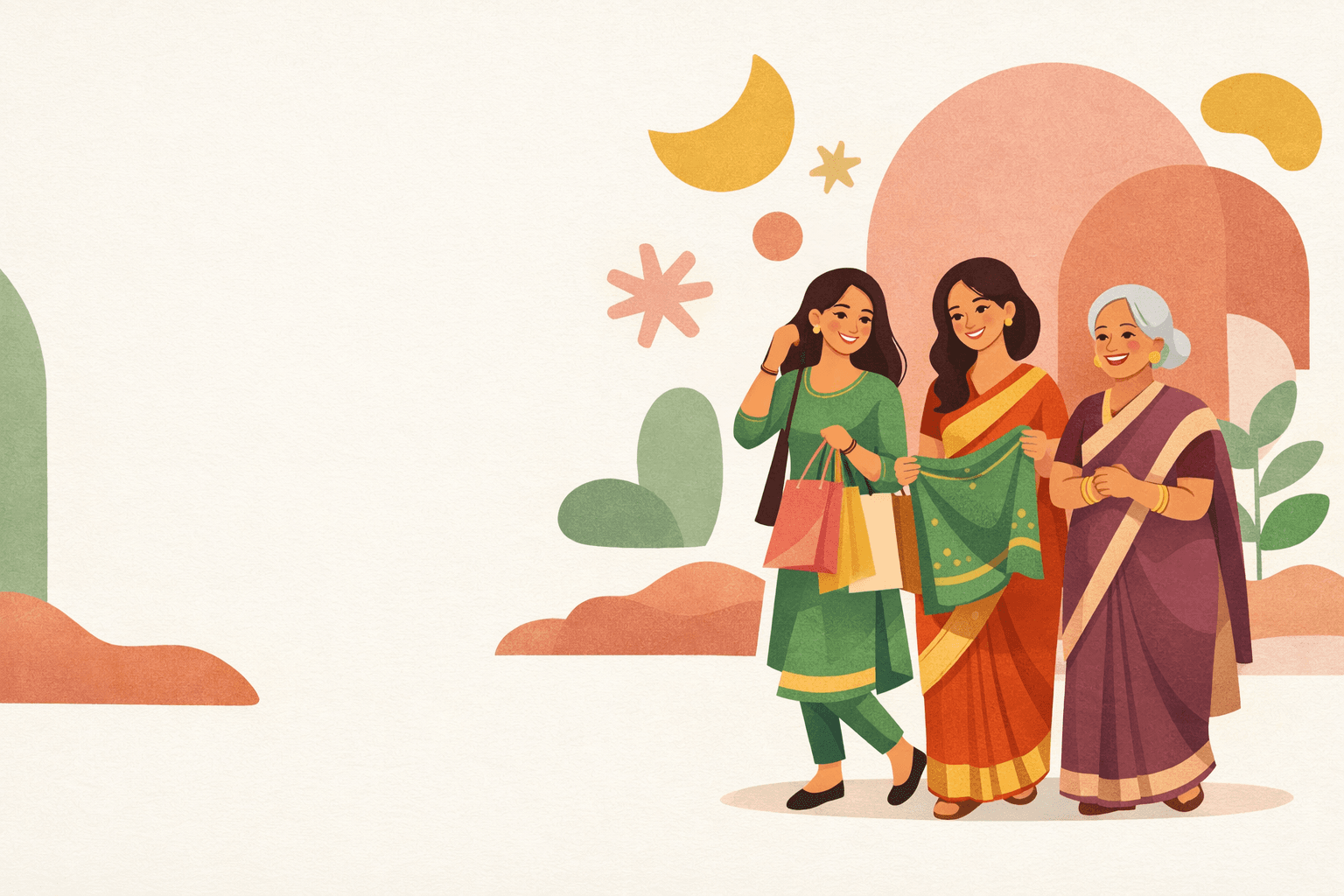 Happy women shopping for textiles