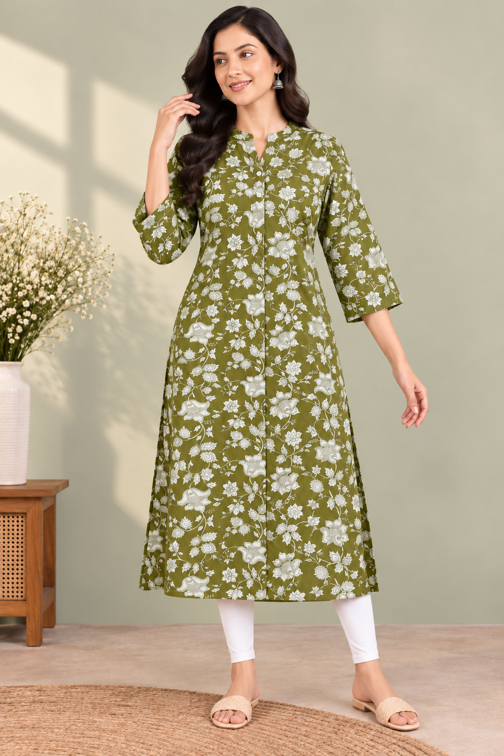 Tango Floral Rayon Straight Kurti
