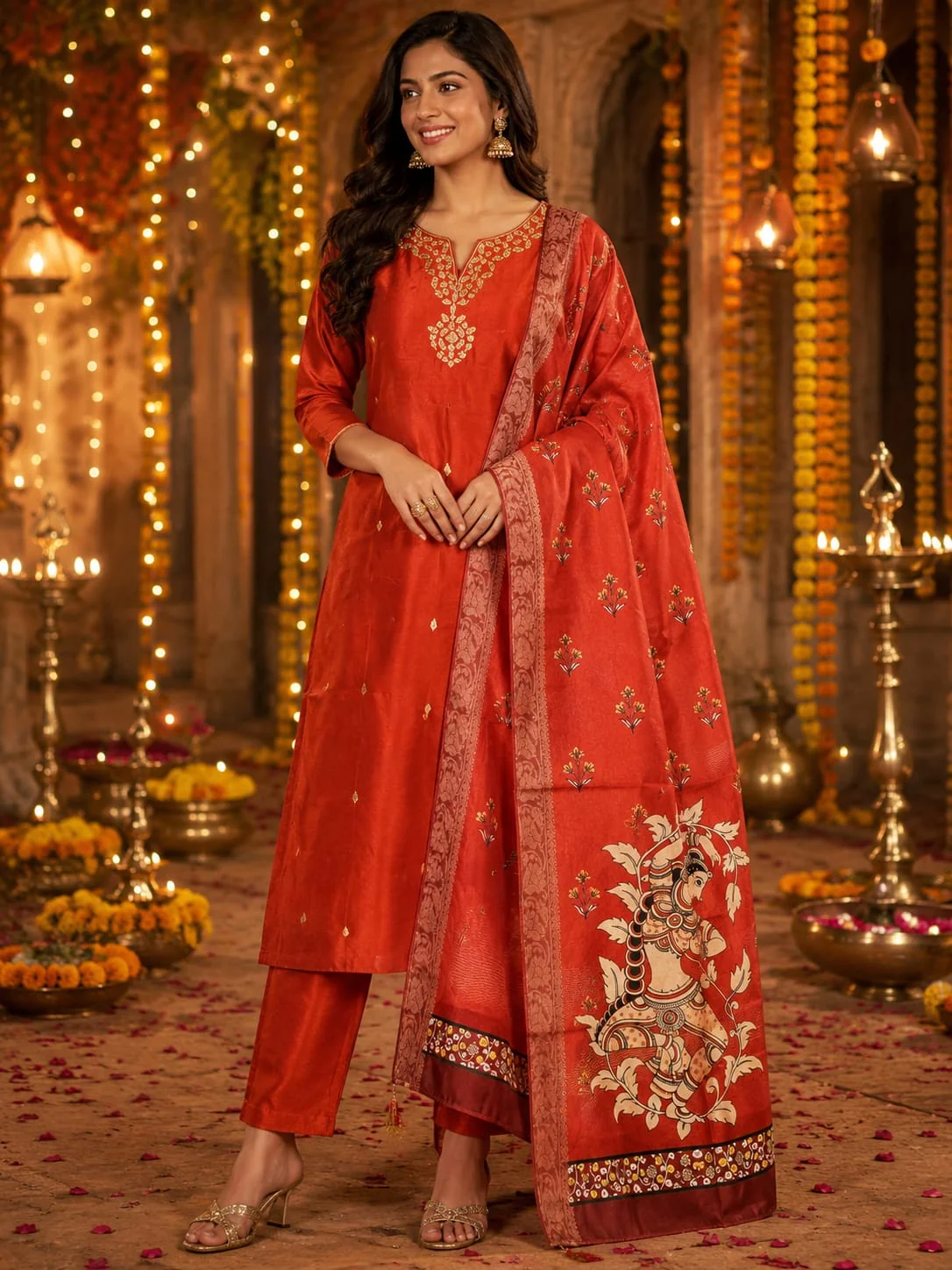 Zorra Mirror Embroidered Silk Suit Set