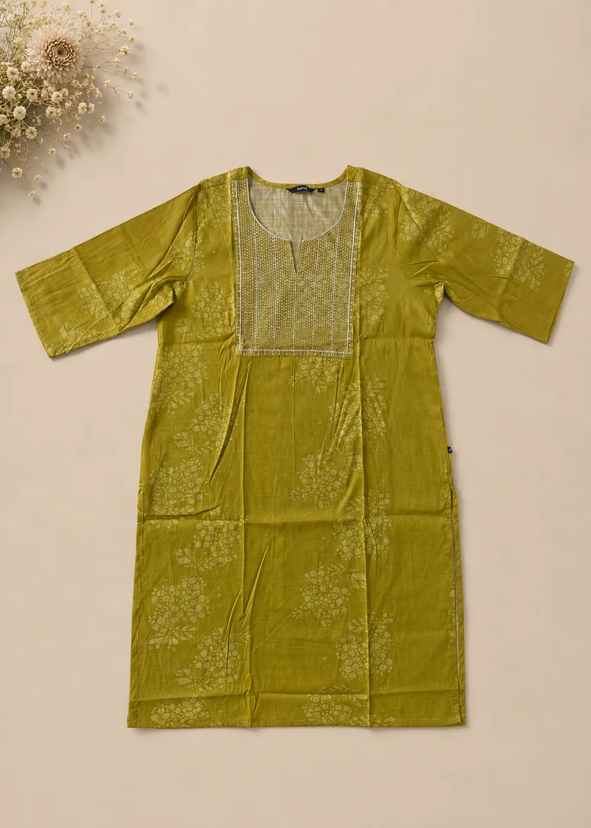 Zorra Rayon Straight Cut Kurti - Mehendi Green - Jumbo Size