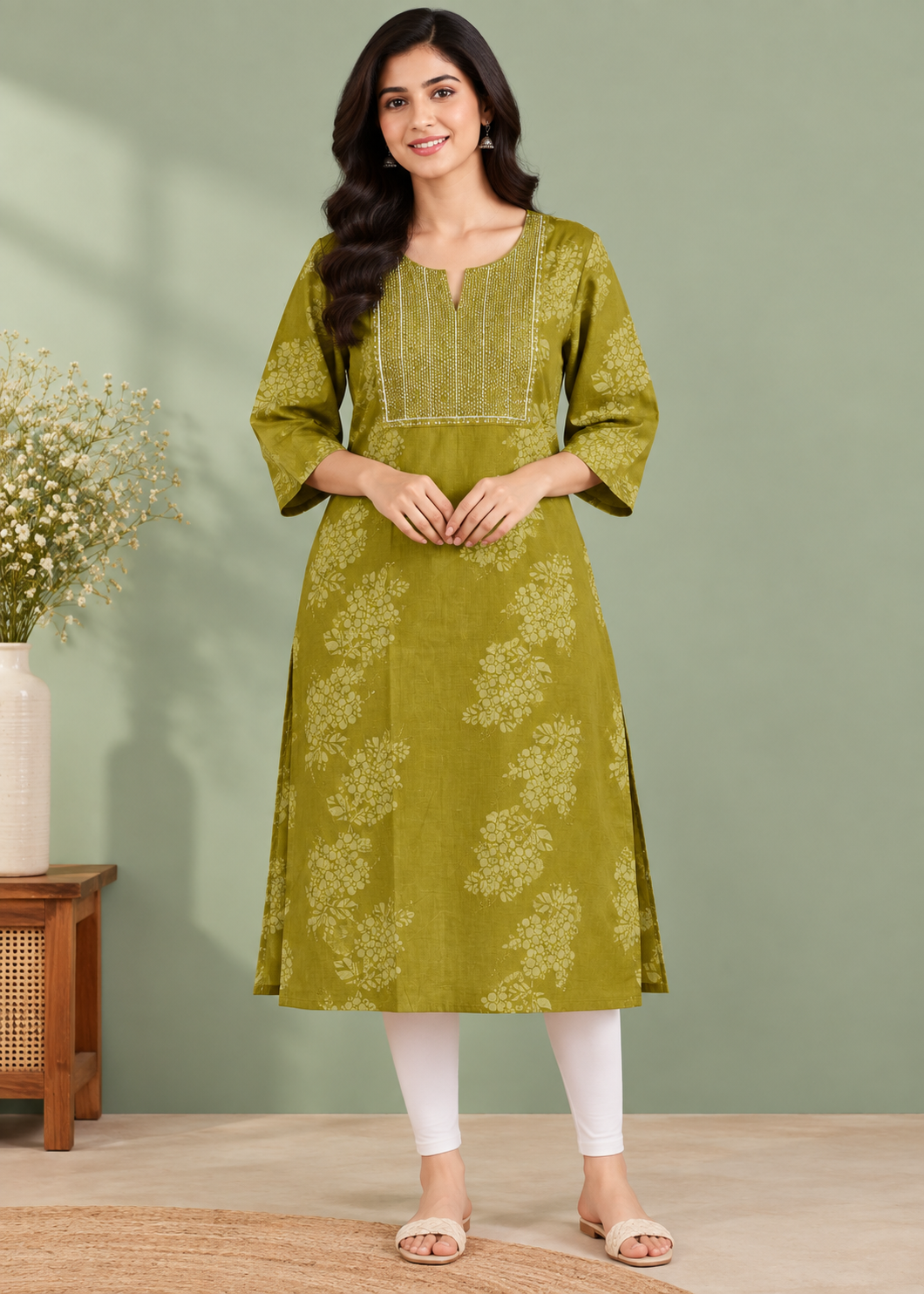 Zorra Rayon Straight Cut Kurti - Mehendi Green - Jumbo Size