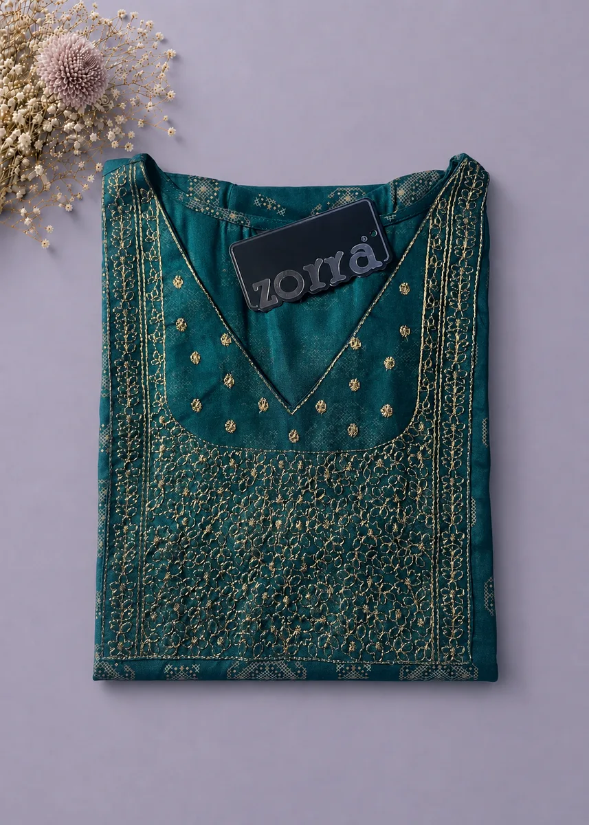 Emerald Elegance Embroidered Kurta with Gold Zari Work