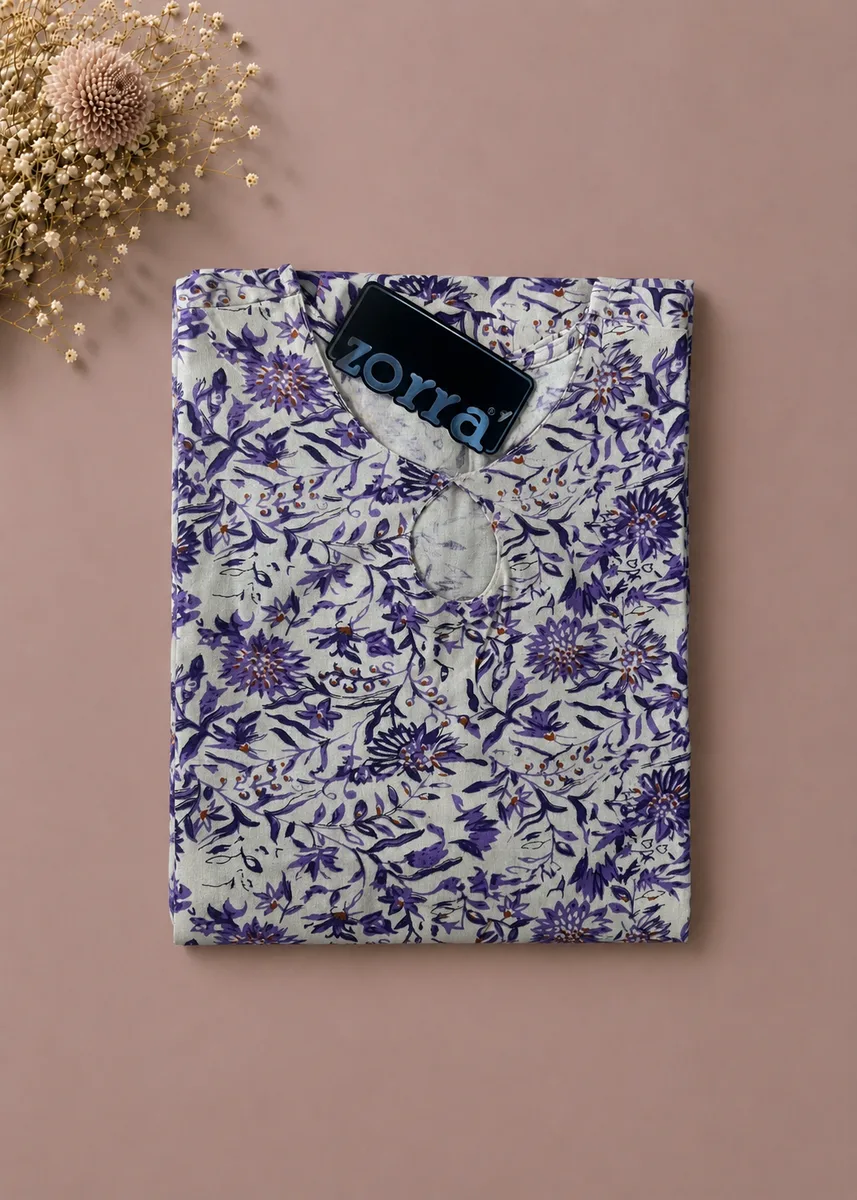 Zorra Purple Floral Cotton Kurti