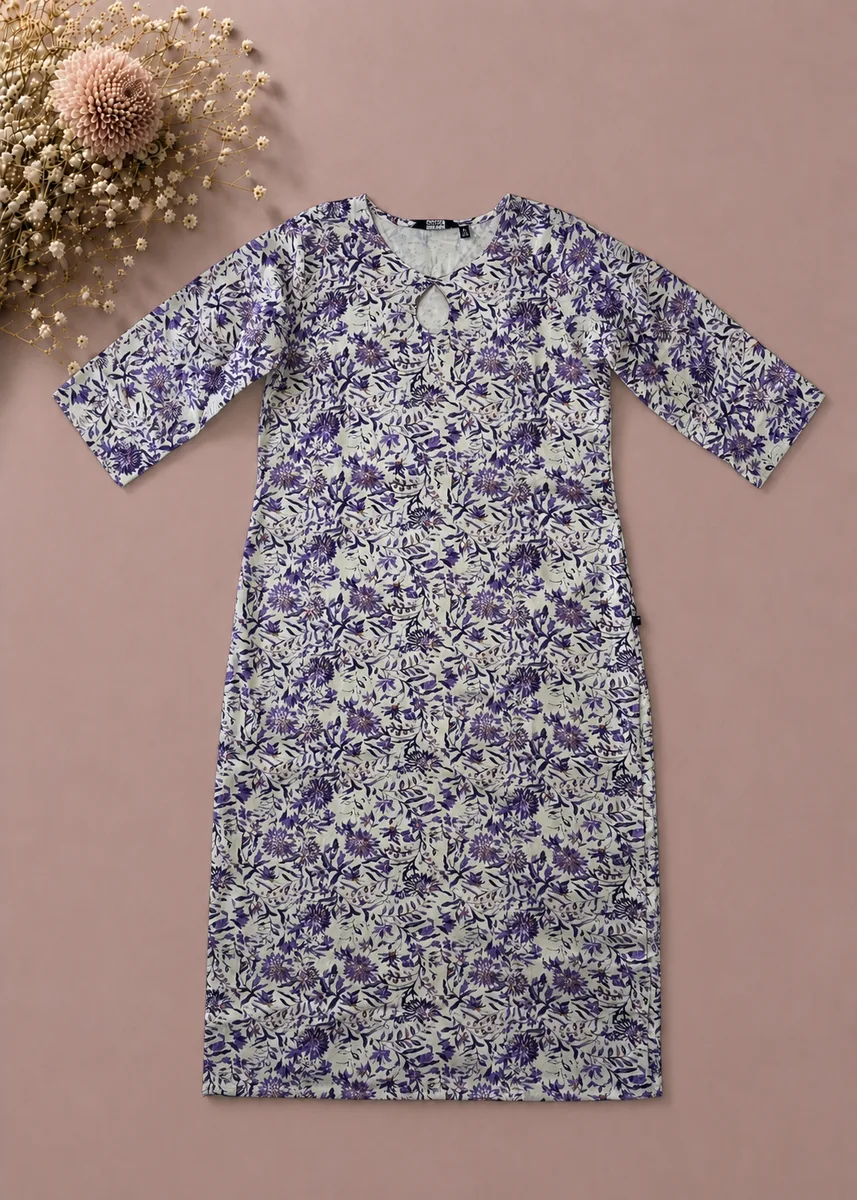 Zorra Purple Floral Cotton Kurti