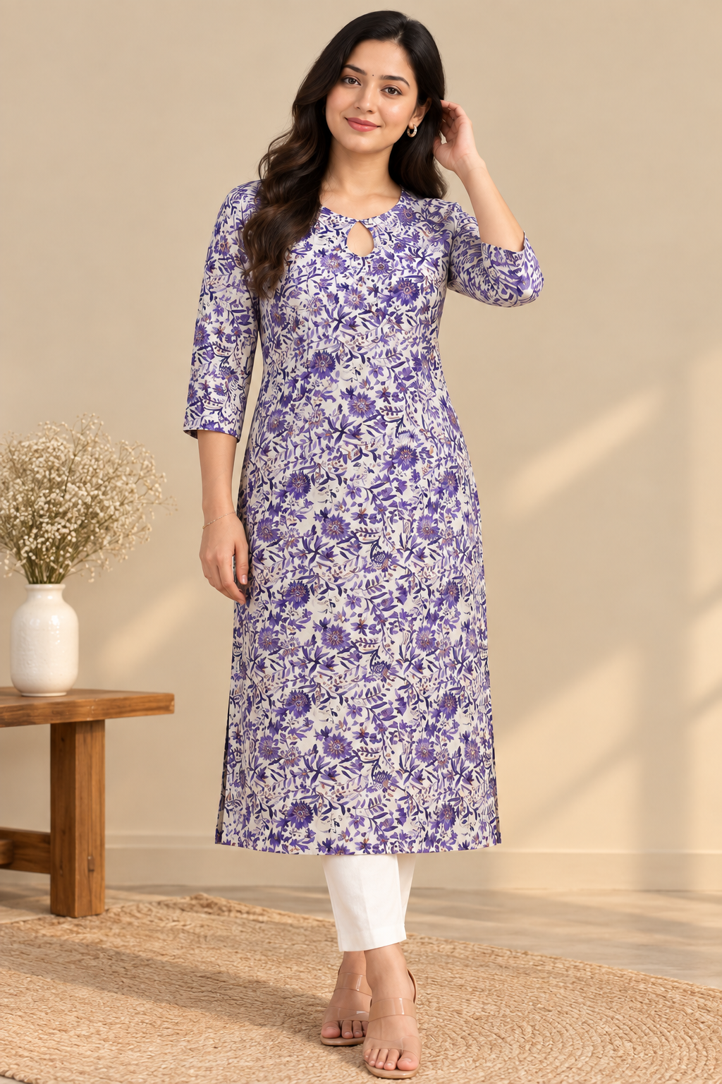 Zorra Purple Floral Cotton Kurti