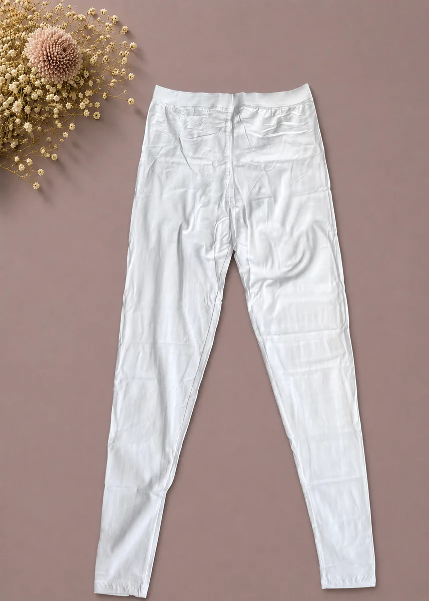 Pure White Cotton Slim-Fit Casual Trousers