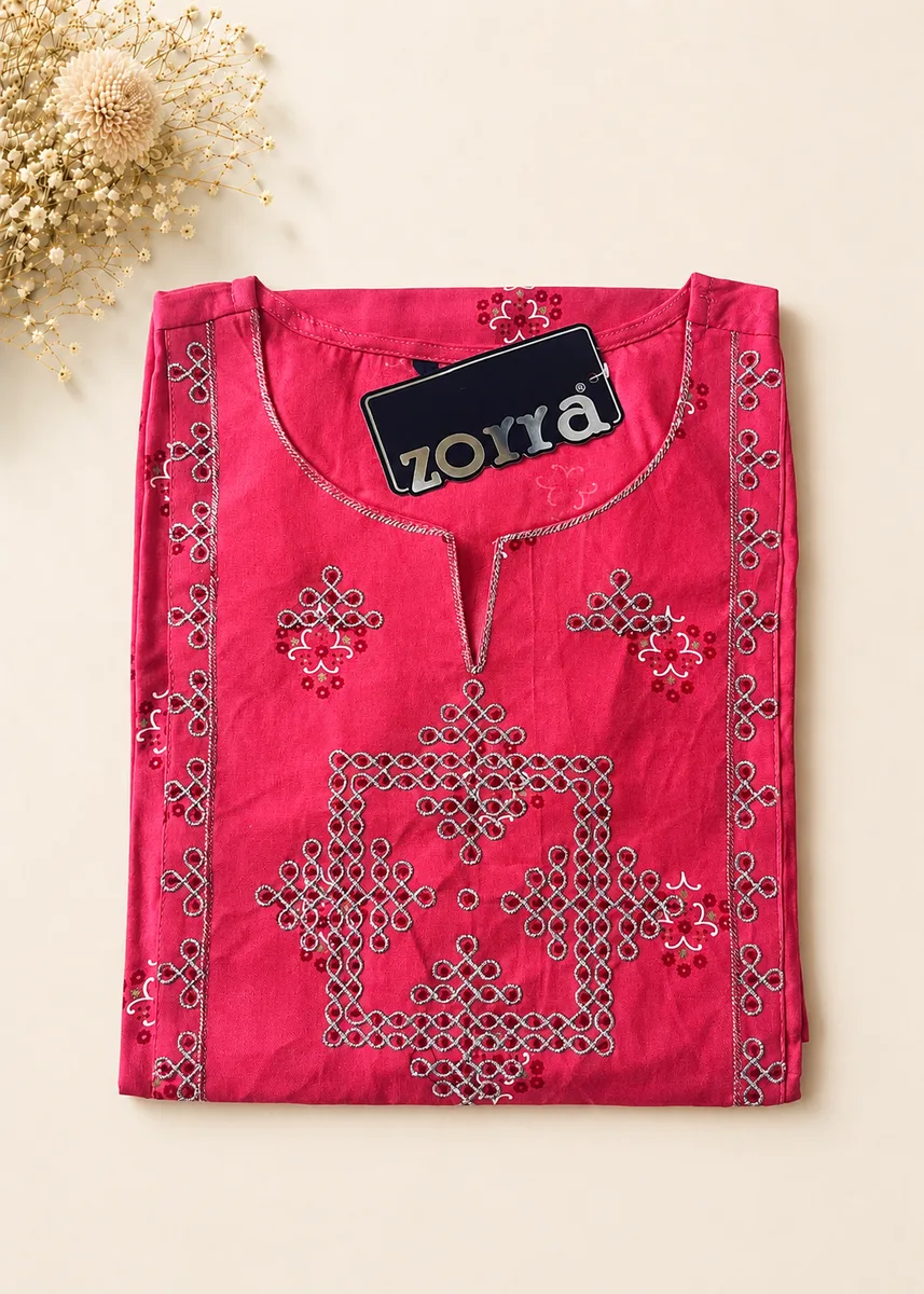 Zorra Embroidered Silk Straight Cut Kurti