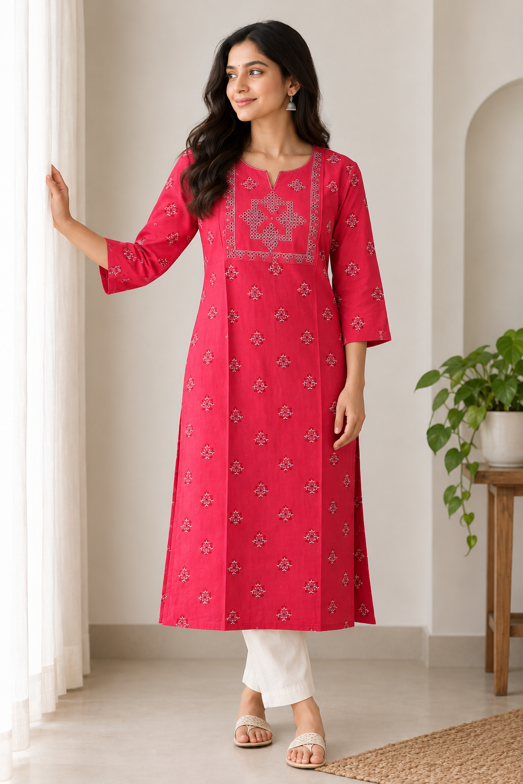 Zorra Embroidered Silk Straight Cut Kurti