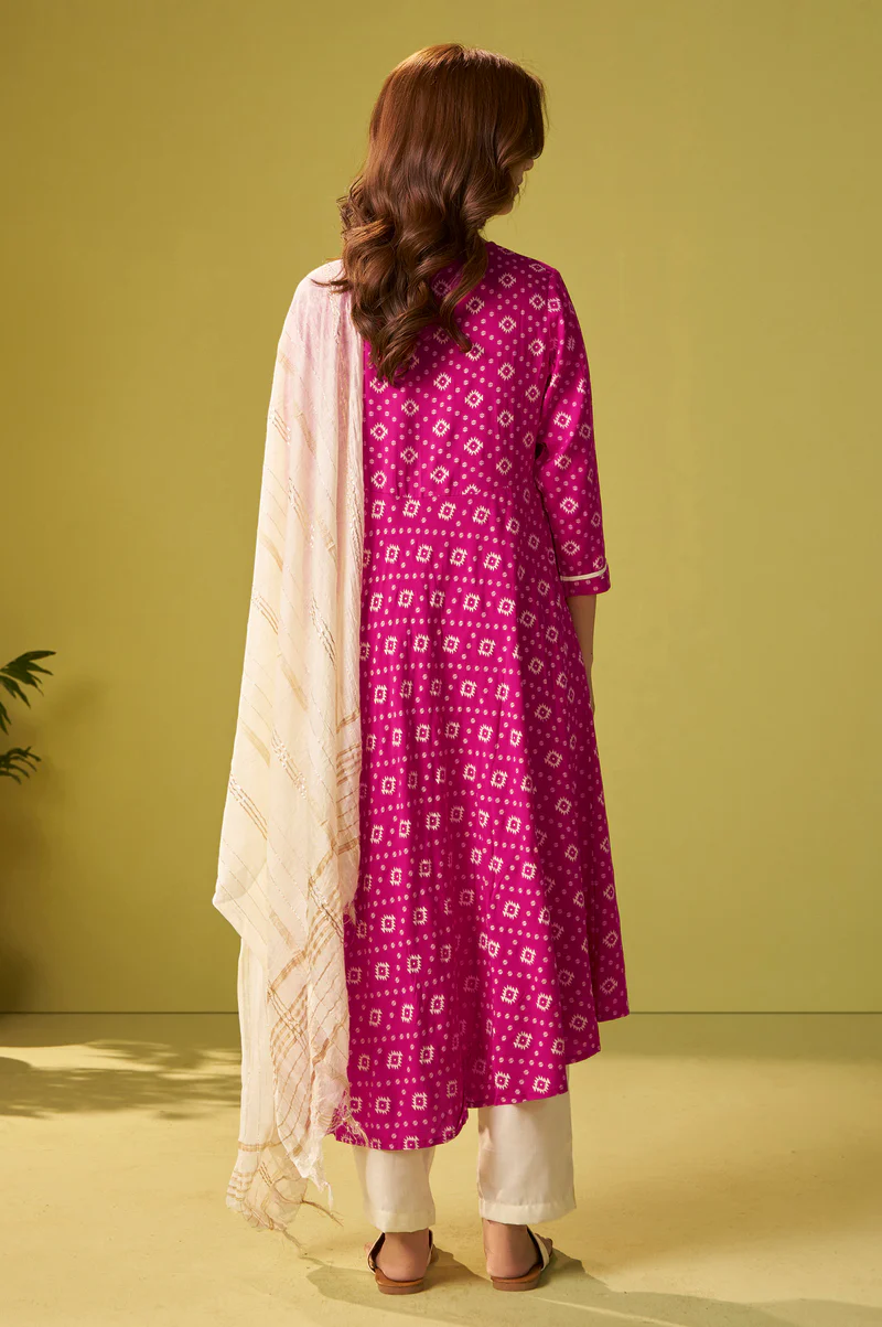 Dresoul Pink Viscose Rayon Printed Anarkali Kurta Set With Dupatta For Women
