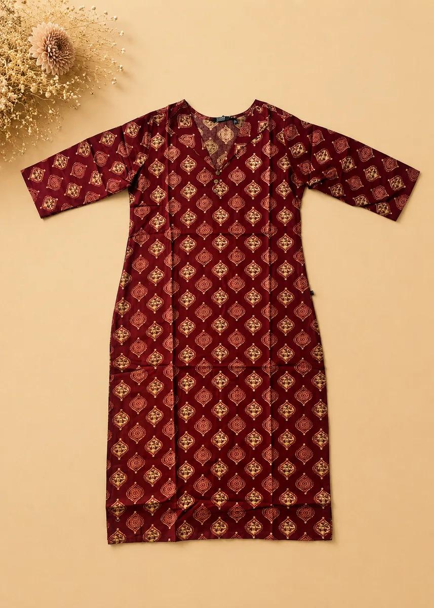 Zorra Maroon Printed Cotton Kurti